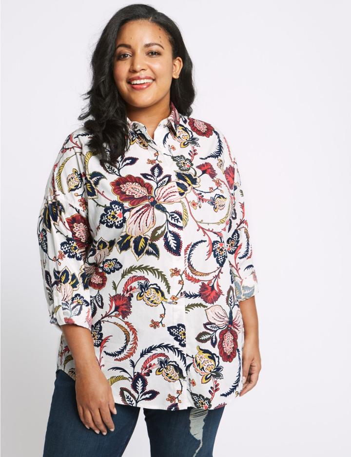 Marks & Spencer Curve Paisley Print Shirt Cream Mix