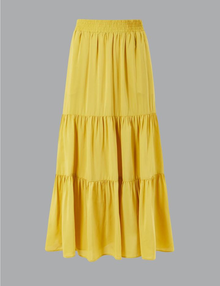 Marks & Spencer Pleated Tiered Maxi Skirt Light Citrus
