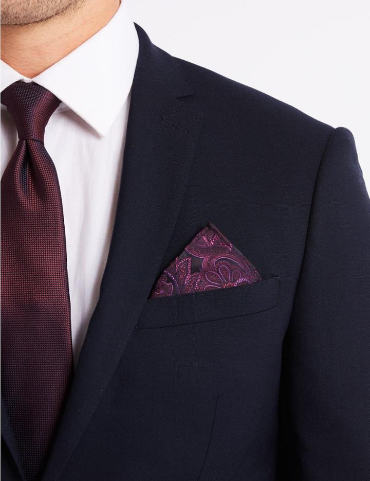 Marks & Spencer Pure Silk Floral Pocket Square Magenta Mix