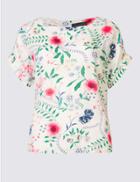 Marks & Spencer Petite Floral Print Short Sleeve Shell Top Ivory Mix