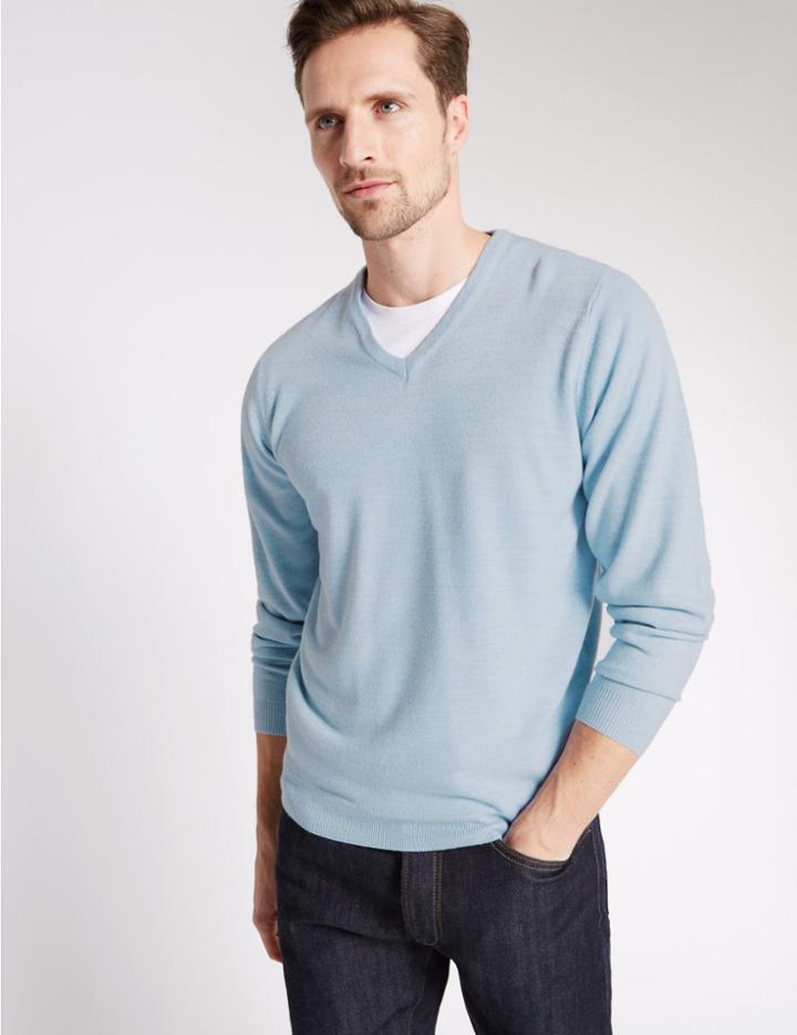 Marks & Spencer V-neck Jumper Ice Blue