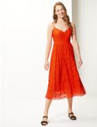 Marks & Spencer Lace Slip Midi Dress Bright Orange