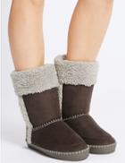 Marks & Spencer Fur Slipper Boots Chocolate