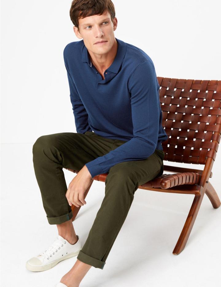 Marks & Spencer Pure Merino Wool Polo Shirt Indigo