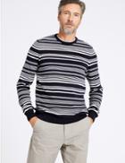 Marks & Spencer Cotton Cashmere Striped Jumper Navy Mix