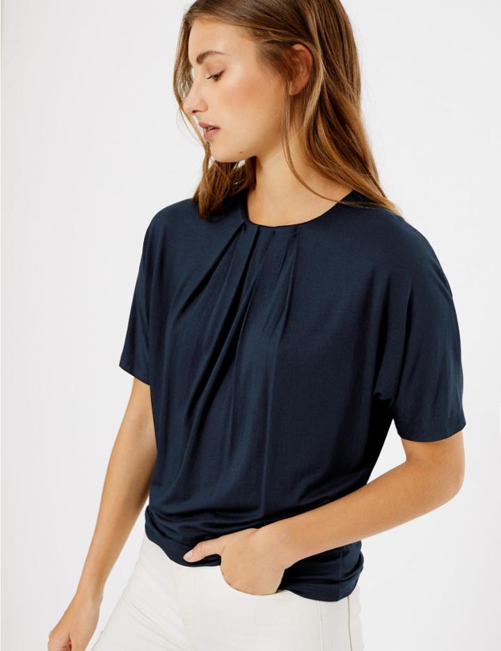 Marks & Spencer Pleat Neck Short Sleeve Top Navy