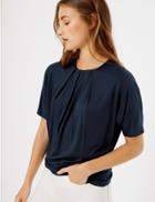 Marks & Spencer Pleat Neck Short Sleeve Top Navy
