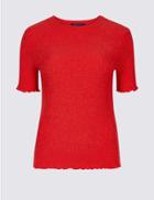 Marks & Spencer Textured Round Neck Short Sleeve Top Red
