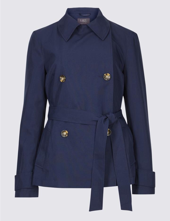 Marks & Spencer Double Breasted Trench Coat With Stormwear&trade; Navy