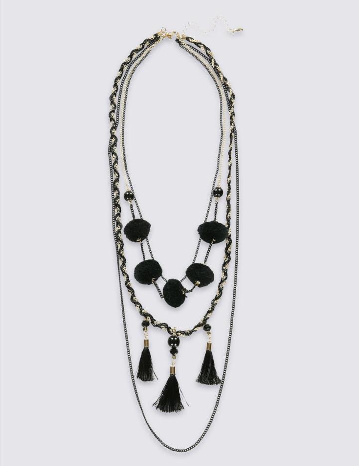 Marks & Spencer Triple Layer Pom-pom Necklace Black Mix