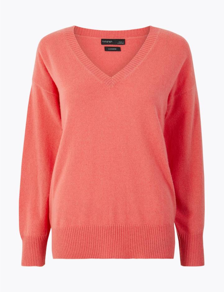 Marks & Spencer Pure Cashmere Relaxed V-neck Jumper Hot Bronze