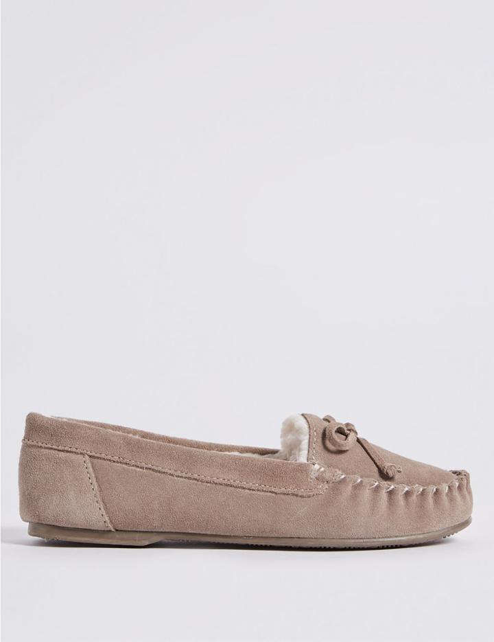 Marks & Spencer Suede Moccasin Slippers Mink