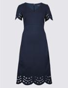 Marks & Spencer Cutwork Short Sleeve Tunic Midi Dress Navy