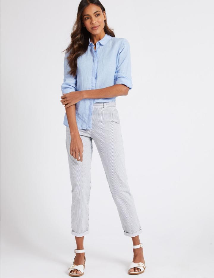 Marks & Spencer Cotton Rich Slim Fit Striped Chinos Blue/white