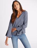 Marks & Spencer Striped V-neck Tie Sleeve Shell Top Blue Mix