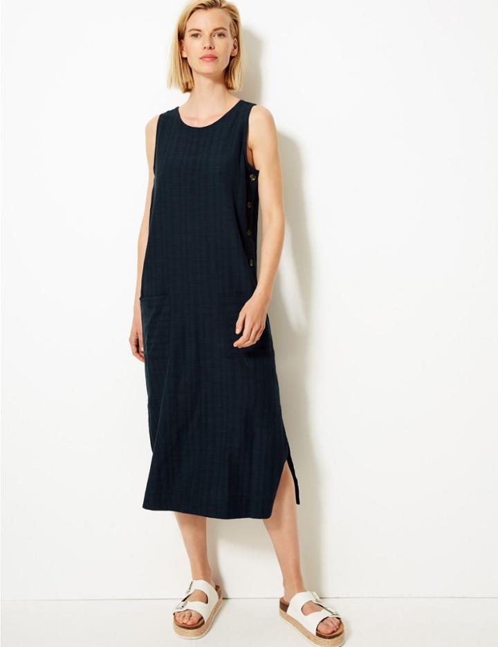 Marks & Spencer Cotton Blend Shift Midi Dress Navy