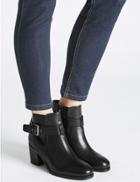 Marks & Spencer Leather Block Heel Strap Ankle Boots Black