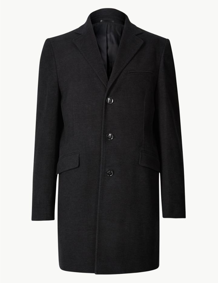 Marks & Spencer Cotton Rich Revere Coat Black