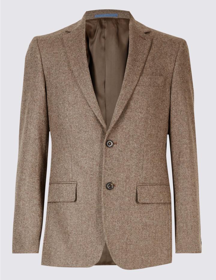 Marks & Spencer Pure Wool Harringbone Jacket Light Brown