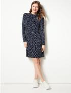Marks & Spencer Polka Dot Round Neck Swing Mini Dress Navy Mix
