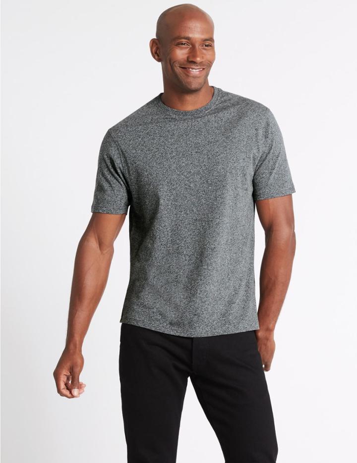 Marks & Spencer Pure Cotton Slim Fit Crew Neck T-shirt Charcoal