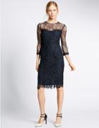 Marks & Spencer Lace 3/4 Sleeve Bodycon Dress Navy