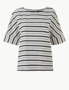 Marks & Spencer Cotton Blend Boxy Contrast Stripe T-shirt Ivory Mix