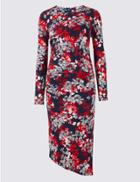 Marks & Spencer Floral Print Long Sleeve Bodycon Midi Dress Pink Mix