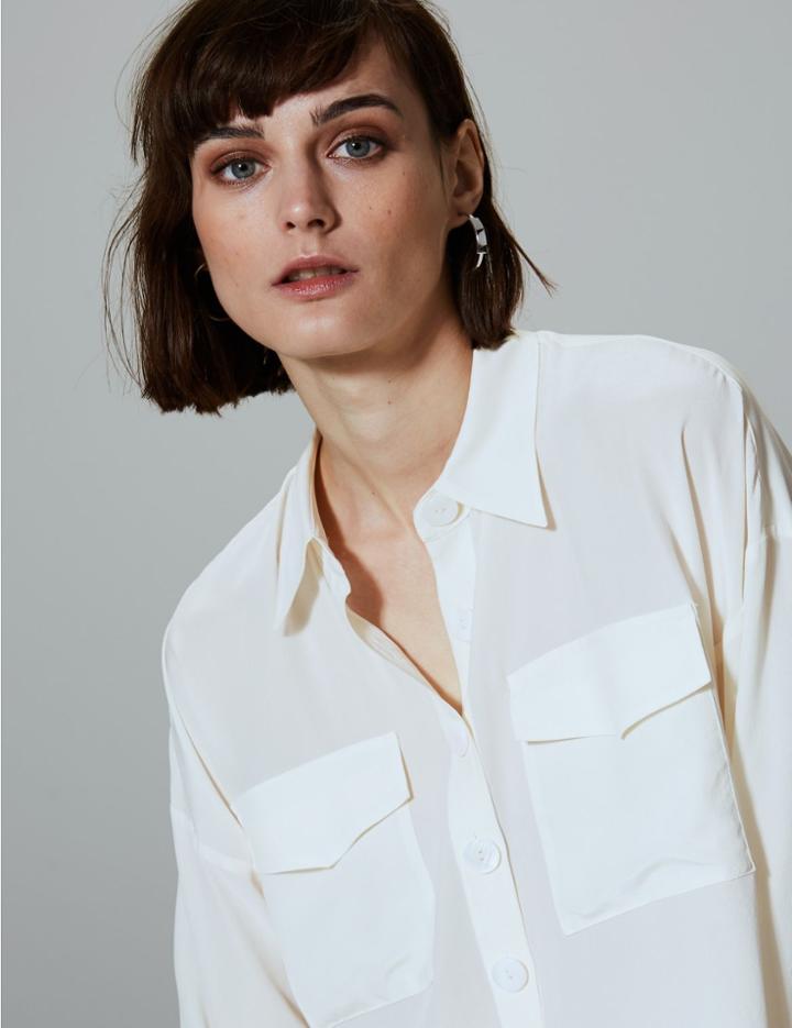Marks & Spencer Pure Silk Button Detailed Shirt Soft White