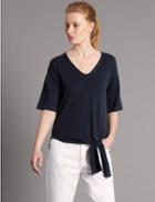 Marks & Spencer Pure Cashmere V-neck Half Sleeve Jumper Dark Navy