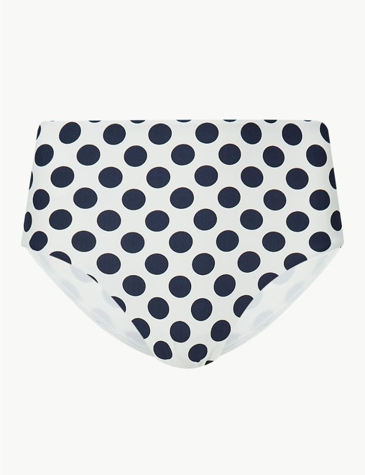 Marks & Spencer Spot Print High Waisted Bikini Bottoms Cream Mix
