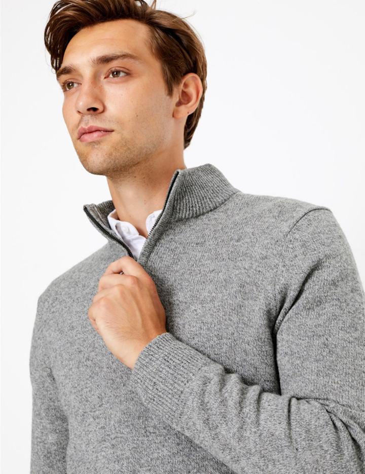 Marks & Spencer Pure Lambswool Textured Jumper Grey Mix