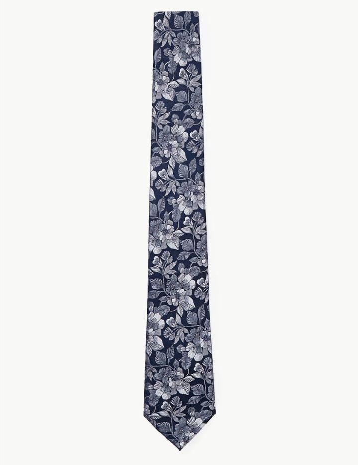 Marks & Spencer Silk Slim Floral Ombre Tie Grey Mix