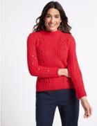 Marks & Spencer Textured Round Neck Long Sleeve Jumper Bright Red