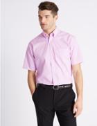 Marks & Spencer Short Sleeve Regular Fit Oxford Shirt Pink Mix