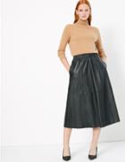 Marks & Spencer Leather Midi Skirt Bayleaf