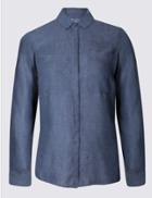 Marks & Spencer Plus Pure Linen Long Sleeve Shirt Navy