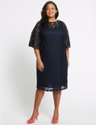 Marks & Spencer Curve Cotton Blend Lace Tunic Midi Dress Navy