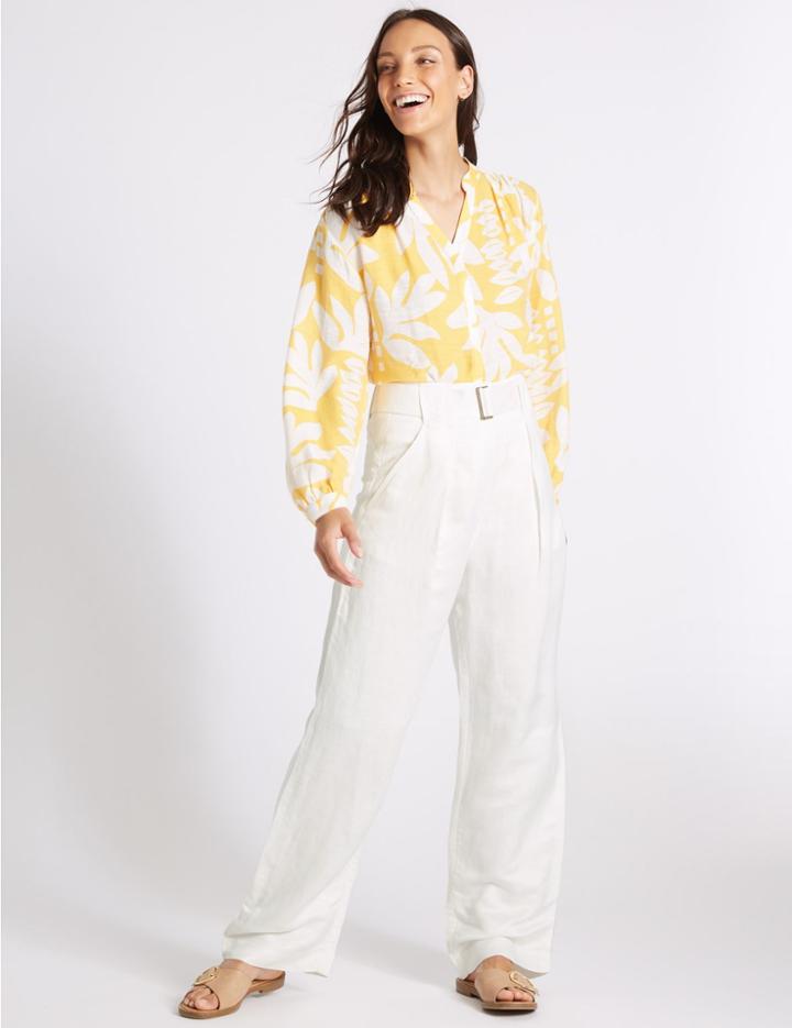 Marks & Spencer Linen Rich Wide Leg Trousers Ivory