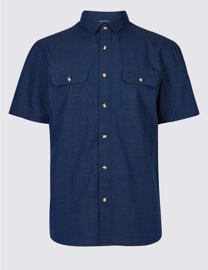 Marks & Spencer Pure Cotton Textured Shirt With Pockets Indigo