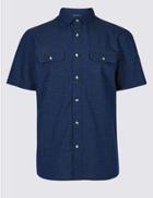 Marks & Spencer Pure Cotton Textured Shirt With Pockets Indigo