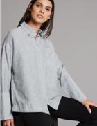 Marks & Spencer Boxy Linen Rich Shirt Navy Stripe