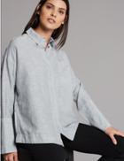 Marks & Spencer Boxy Linen Rich Shirt Navy Stripe