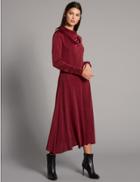 Marks & Spencer Hanky Hem Long Sleeve Bodycon Midi Dress Burgundy