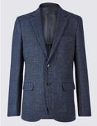 Marks & Spencer Wool Blend Knitted Herringbone Jacket Indigo