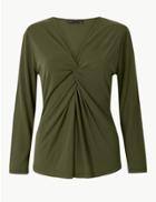 Marks & Spencer Twisted Front V-neck Long Sleeve Top Hunter Green