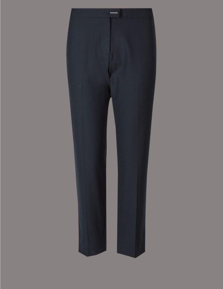 Marks & Spencer Petite Wool & Silk Blend Trousers Navy