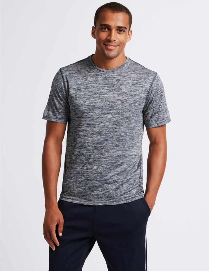 Marks & Spencer Active Slim Fit Textured Crew Neck T-shirt Grey Mix