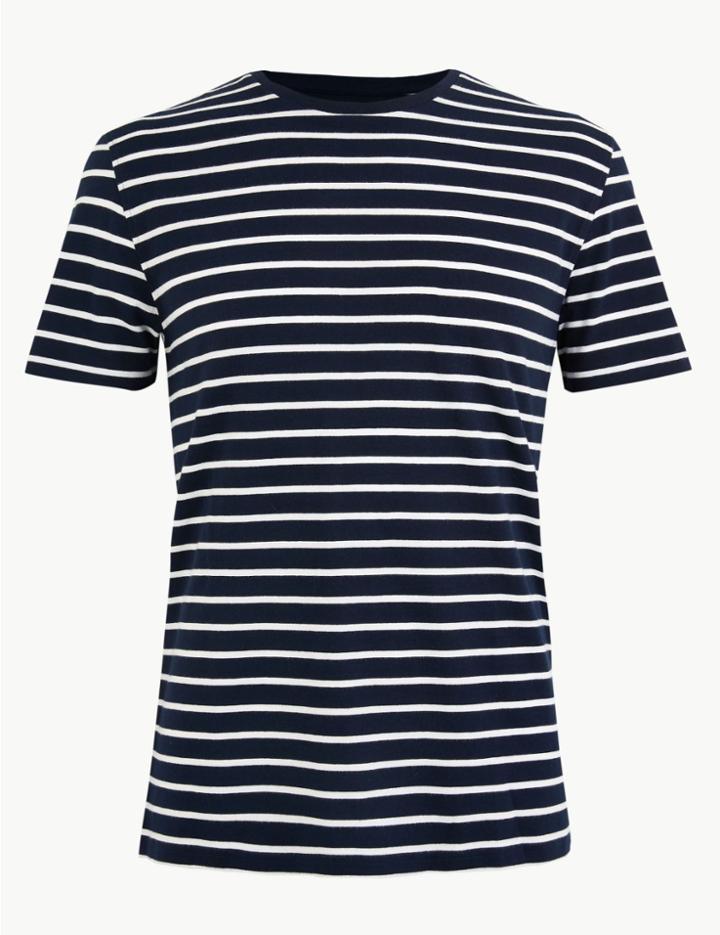 Marks & Spencer Cotton Striped T-shirt Navy