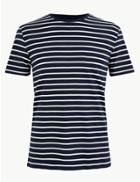 Marks & Spencer Cotton Striped T-shirt Navy